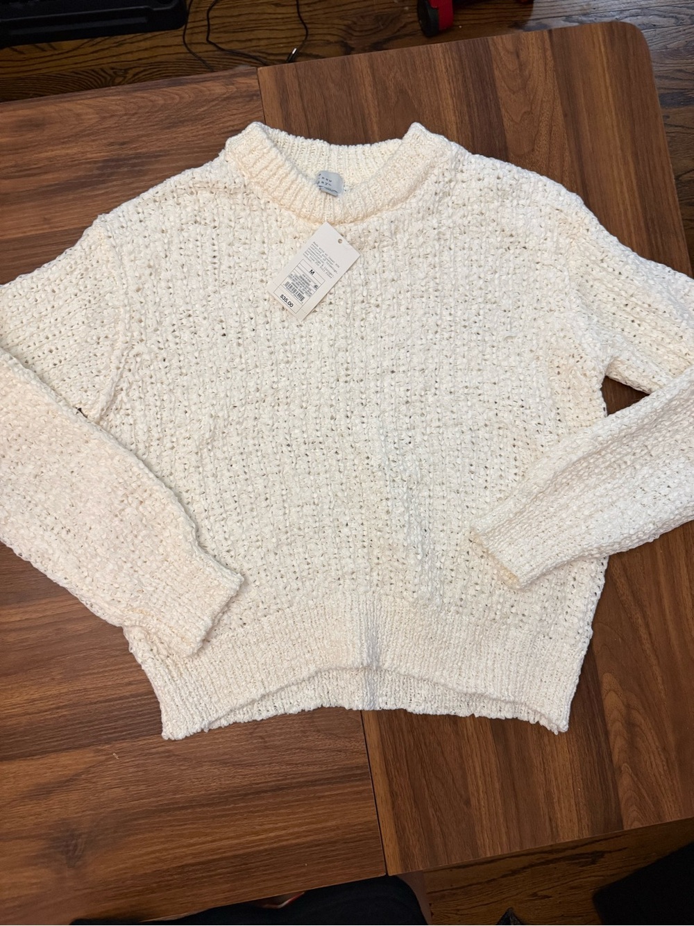 a new day Cream Textured Crewneck Sweater